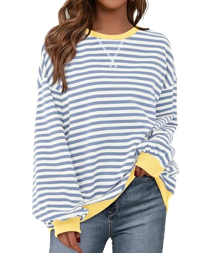 BTFBM Oversized Sweatshirt For Women 2026 Fall,Blue Beige White,XL